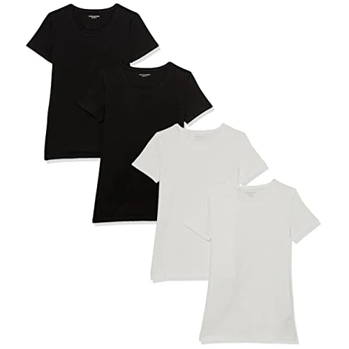 Oferta limitada: Amazon Essentials Camiseta de Manga Corta con Cuello Redondo y Corte Recto Mujer, Pack de 4, Blanco/Negro, M de 22.90 € a 22.90 € (ahorro 0.00%)