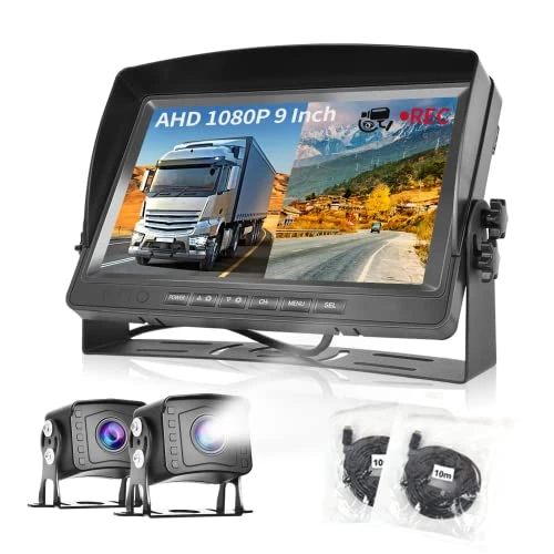 Zeitlich begrenztes Angebot: Hodozzy Dual Backup Kamera Rückfahrkamera System, Videoaufzeichnung 9 Zoll LCD Monitor DVR, IP69 Wasserdicht Vollfarb-Nachtsicht Auto Kamera mit 2*10m Kabel für LKW/Anhänger/Bus/Van/Wohnmobil 12V-35V von 149.99 € auf 149.99 € 