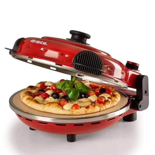 Ariete Pizza Oven 919, 4 Minutes Pizza, 5 Cooking Levels, Non-Stick Fireplate for Warming, Wooden Blades Included, Maximum Temperature of 400°C, 1200W, Red