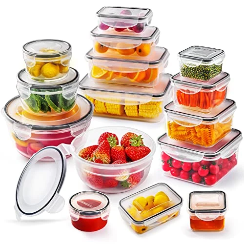 Jim's Store Airtight Food Storage Containers With Lids, 15pcs Plastic Food Containers Set Microwave Safe Freezer Storage Boxes for Food Prep (15pcs-O)