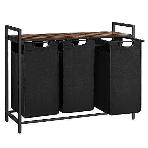 Offerta a tempo: VASAGLE Cesto Portabiancheria, Porta Biancheria, 3 Sacchi in Tessuto Rimovibili, Piano d扐ppoggio, Metallo, 3 x 40 L, 92,5 x 33 x 72 cm, Nero Inchiostro e Marrone Vintage BLH301B01 - 0.00% da 45.99 € a 45.99 €