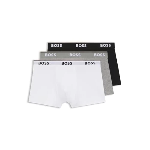 BOSS Mens Trunk 3P Power Three-Pack of Logo-Waistband Trunks in Stretch Cotton