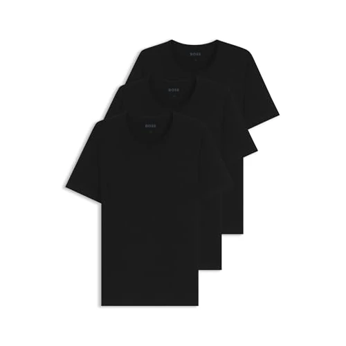 HUGO BOSS T-Shirt RN 3p Co, Camiseta para Hombre, Negro (Black1), S