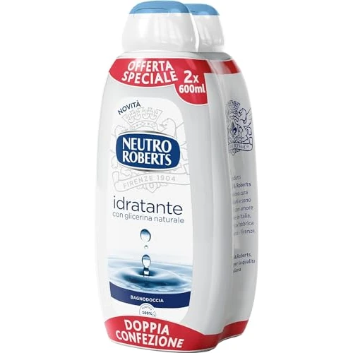 Offerta a tempo: Neutro Roberts Bagnoschiuma Corpo Idratante con Glicerina Naturale, Azione Emolliente, Per una Pelle Idratata, Morbida e Protetta, Dermatologicamente Testato, 2 Flaconi da 600 ml - 45% da 13.90 € a 7.69 €