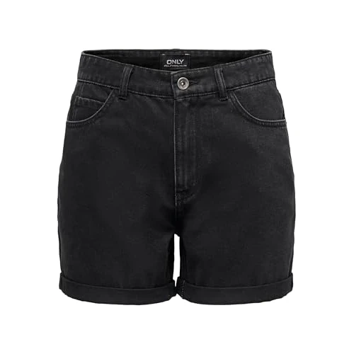 Oferta limitada: ONLY Mujer Shorts Cintura Alta Diseño de 5 Bolsillos Cierre de Botones Cremallera Bermudas Cortas, Color:Negro-2, Talla:S de 24.99 EUR a 16.90 EUR (ahorro 32%)