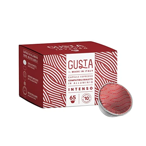 Gusta Bialetti Compatible Capsules, Aluminium Capsules, Intense Taste, Box of 65, 100% Recyclable, Intensity 10, Red