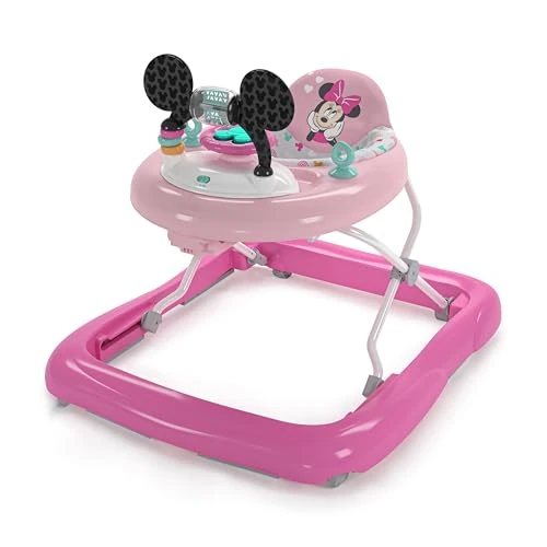 Bright Starts, Disney Baby Minnie Mouse, Tiny Trek, Forever Besties 2 en 1 Andador con estación de juegos desmontable, luces y canciones, altura ajustable, a partir de 6 meses