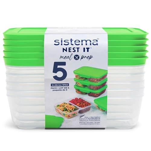 Limited offer: Sistema NEST IT Meal Prep Containers | 870 ml | Airtight Food Storage Containers with Compartments & Lids | BPA-Free | Green | Recyclable with TerraCycle® | 5 Count, White from 19.50 EUR to 15.99 EUR (save 18%)