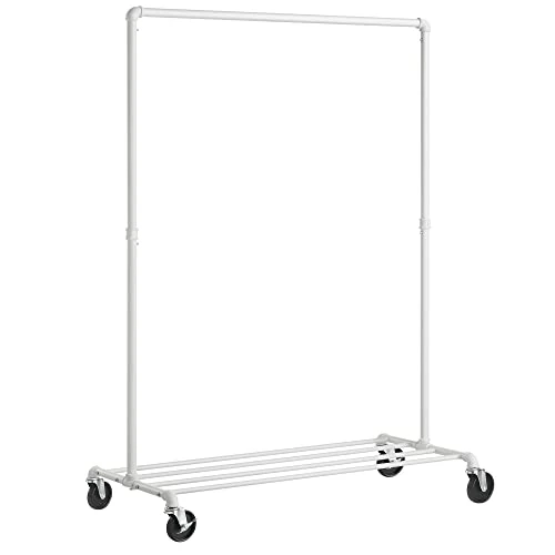 Offerta a tempo: SONGMICS Stand Appendiabiti in Metallo, Attaccapanni con Ruote e Ripiano, Portata fino a 90 kg, Design Industriale, per Camera da Letto, Cabina Armadio, Bianco HSR061W01 - 21% da 38.99 € a 30.99 €