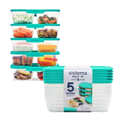 Offre limitee: Sistema NEST IT Récipients plats préparés | 1,9 litre | Récipients de conservation alimentaire hermétiques avec compartiments et couvercle | Idéal pour meal prep | Vert | Lot de 5 de 21.19 EUR a 14.99 EUR (economie 29%)