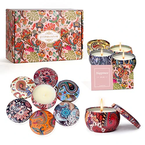 Coffret Cadeau Femme Bougie Parfumées, 12 Pièces 2.5Oz Primevolve Bougies Parfumée, Cire Soja Naturelle, Cadeau Anniversaire Femme,Idee Cadeau Noel, avec Carte de Voeux