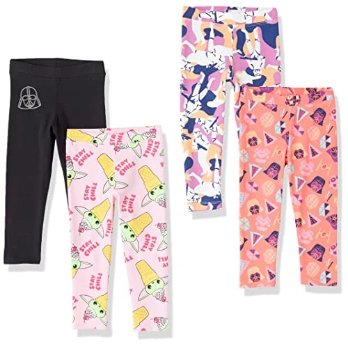 Amazon Essentials Disney | Marvel | Star Wars | Frozen | Princess Leggings Niña, Pack de 4, Star Wars Darth Vader, 4 años