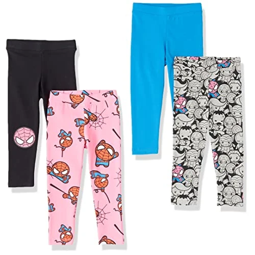 Amazon Essentials Disney | Marvel | Star Wars | Frozen | Princess Leggings Bambine e ragazze, Pacco da 4, Marvel - Spiderman, 11-12 anni