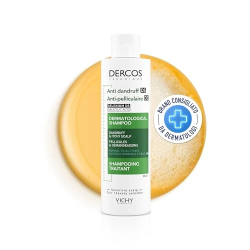 Vichy Dercos Anti-Dandruff Dermatological Shampoo for Normal to Oily Hair & Itchy Scalp, with Salicylic Acid & Selenium Disulfide, 200ml, Clinically Proven Dandruff Treatment & Oily Scalp Care