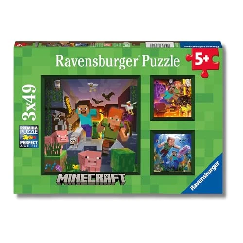 Limited-time offer: Ravensburger Minecraft 3 x 49 Piece Jigsaw Puzzles for Kids, 3 Puzzle Set with Colourful Minecraft Designs, Ages 5 Years and Up from 5.25 £ to 5.25 £ (save 0.00%)
