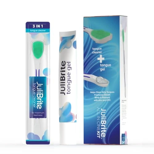Offerta a tempo: JuliBrite Kit Pulisci Lingua - Raschietto e Gel 50 ml - contro Alitosi - 0.00% da 18.95 € a 18.95 €