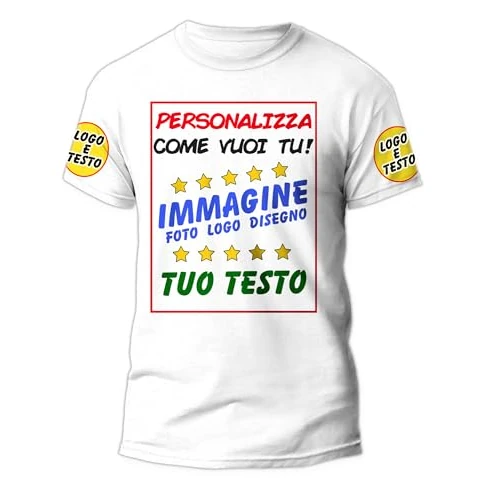 Offerta a tempo: Maglietta Personalizzata Uomo, Donna e Bambino, Maglia Personalizzabile con Foto e Testo, T-Shirt a Manica Corta 100% Cotone, Leggera e Traspirante, Idea Regalo per Eventi e Ricorrenze, Bianco, S - 0.00% da 6.90 € a 6.90 €