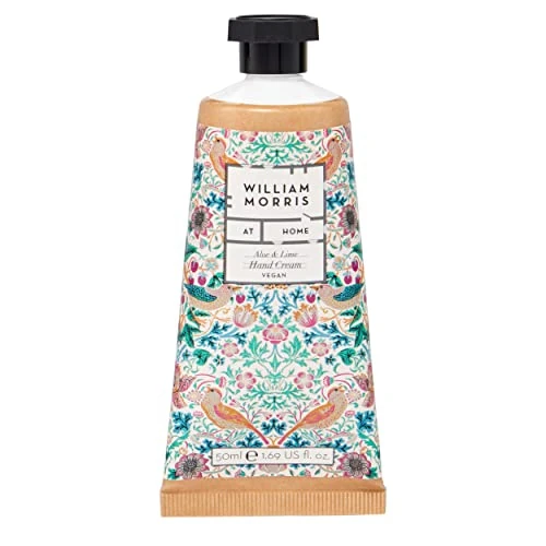 William Morris At Home Hand Cream 50ml, Enriched with Shea Butter, Floral Fragrance With Cedarwood, Pocket and Travel Size, Vegan and Cruelty Friendly, Aloe and Lime, Strawberry Thief