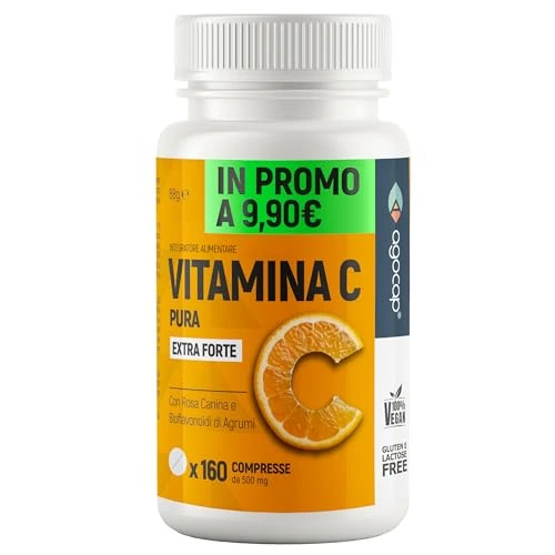 Vitamin C 1000mg, 180 Vegan tablets with Bioflavonoids from Citrus and Rosehip, high absorption | strengthens the immune system | Pure Vitamin C, 6 months supply. Made in Italy, Agocap