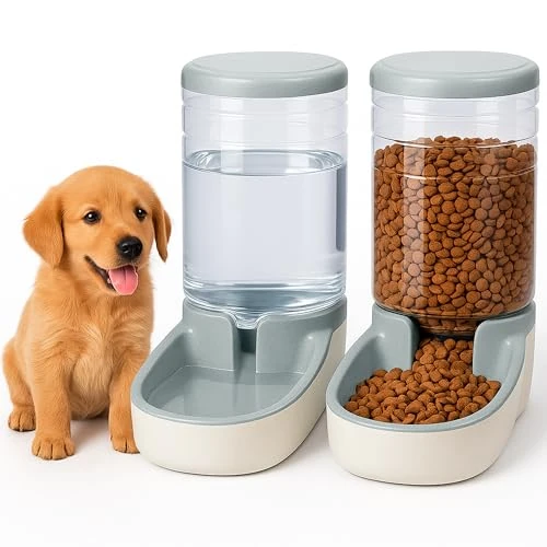 Offerta a tempo: Edipets, Dispenser Cibo Gatti, Cani, Automatico, 2 Unità, 3.8L, Dispenser di Crocchette e Acqua per Animali Domestici (Grigio) - 0.00% da 60.89 € a 60.89 €