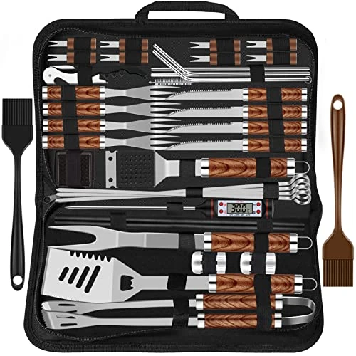 Offerta a tempo: Grilliance Set di 38 posate per barbecue, in acciaio inox, accessori per barbecue per uomini, regalo di compleanno, set di utensili per barbecue di alta qualità, valigetta per barbecue，marrone - 0.00% da 45.99 € a 45.99 €
