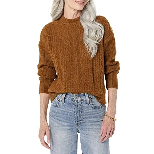 Amazon Essentials Dames Soft-Touch moderne kabel ronde hals trui (verkrijgbaar in grote maten), donker camel, X-Large