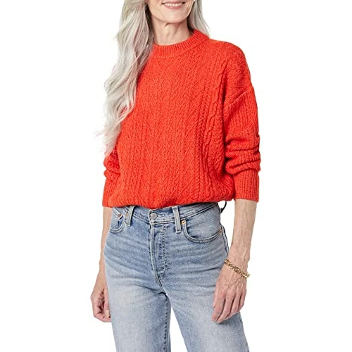 Amazon Essentials Damen Moderner Soft-Touch-Pullover Mit Rundhalsausschnitt (Erhältlich In Übergröße), Mohnrot, S