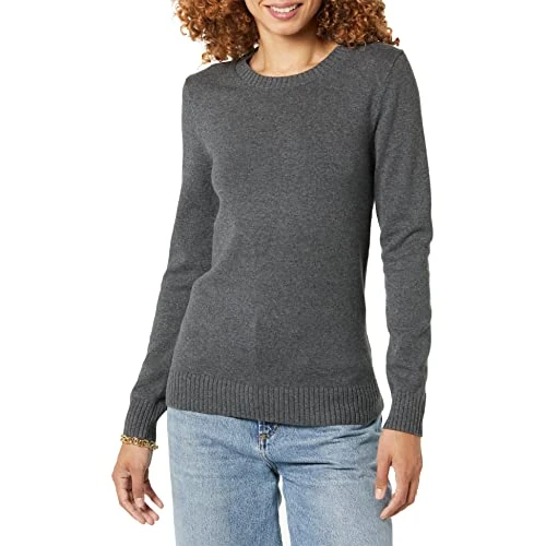 Offerta a tempo: Amazon Essentials Maglione A Girocollo in 100% Cotone (Disponibile in Taglie Forti) Donna, Carbone Puntinato, XL - 14% da 24.70 € a 21.30 €