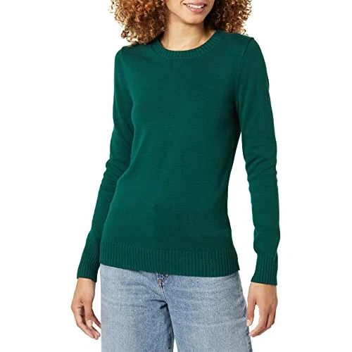 Offerta a tempo: Amazon Essentials Maglione A Girocollo in 100% Cotone (Disponibile in Taglie Forti) Donna, Verde Scuro, XS - 0.00% da 18.24 € a 18.24 €
