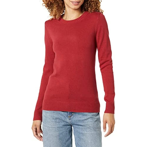 Offre limitée : Amazon Essentials Pull À Col Rond 100 % Coton (Disponible en Grande Taille) Femme, Rouge Foncé, S de 21.80 € à 21.80 € (0.00% de remise)