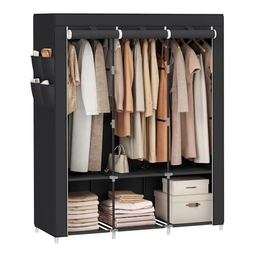 Oferta limitowana: SONGMICS Szafa ubraniowa, garderoba, 45 x 130 x 167 cm, 3 przedziały wiszące, z 4 kieszeniami bocznymi, dużo miejsca, do sypialni, salonu, czarna RYG092B02 z 190.99 zł na 122.99 zł (oszczędź 35.6%)