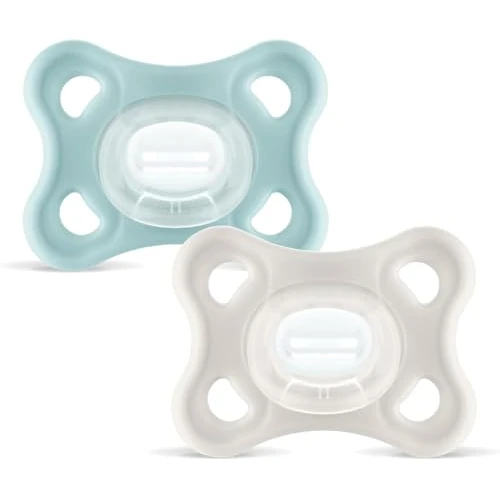 MAM Comfort Dummy in Set of 2, 100% Silicone, with Soother Bag, 2-6 Months, Neutral