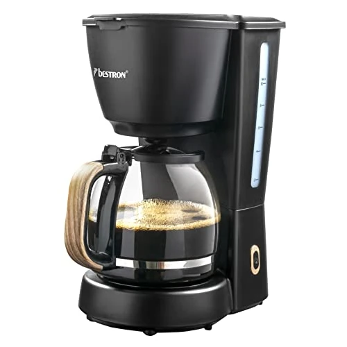 Oferta limitada: Bestron Cafetera de Filtro 1,5 L para 10 Tazas, con Jarra de Vidrio, Filtro Permanente y Placa Calentadora, 1000 W, Diseño Black & Wood, Negro/Madera, ACM900BW de 42.99 € a 26.99 € (ahorro 37%)