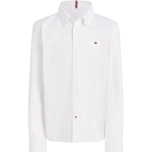 Tommy Hilfiger Bambino Camicia Oxford Elasticizzata, Bianco (White), 7 Anni