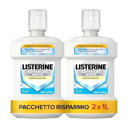 LISTERINE Advanced White mondspoeling met zachte muntsmaak, alcoholvrij mondwater voor witte tanden en volledige mondhygiëne, 2 x 1 l, exclusief van Amazon