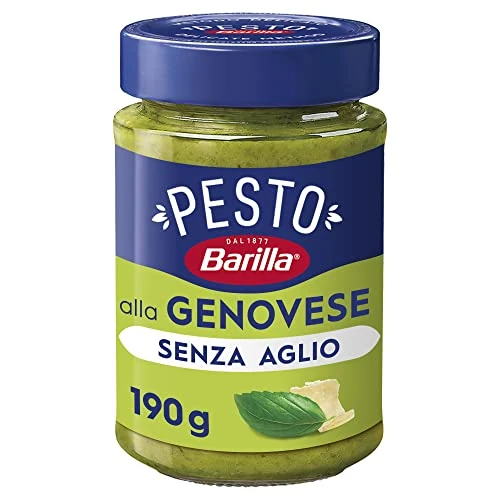 Limitiertes Angebot: Barilla Pesto alla Genovese ohne Knoblauch 1x190g | Glutenfreie Italienische Pasta-Sauce mit 100% italienischem Basilikum und Parmigiano Reggiano, ohne Knoblauch, Nudel-Soße, grünes Pesto Verde von 3.79 EUR auf 3.19 EUR (Spare 16%)