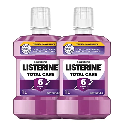 LISTERINE Total Care, Collutorio al gusto di Menta Pura, Collutorio al Fluoro con 10 benefici in 1 per una protezione completa e denti più forti, per un'igiene orale completa, 2x1L– Esclusiva Amazon
