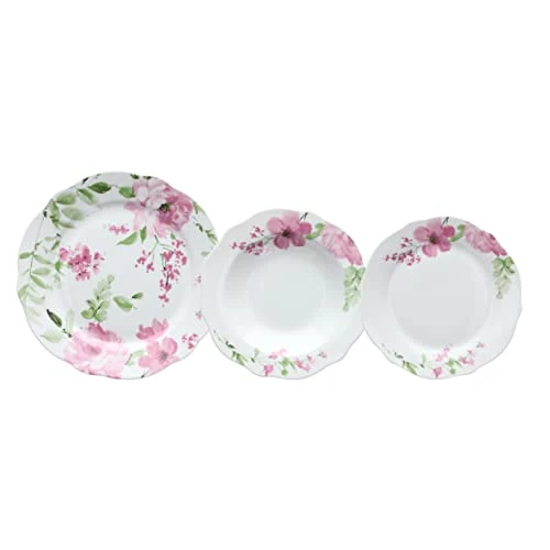 Begrenztes Angebot: Tognana Wildrose 18-teiliges Tellerservice für 6 Personen, Blumenporzellan von 71.57 EUR auf 71.57 EUR (Rabatt 0%)