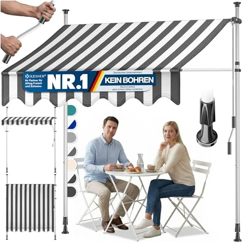 Offerta a tempo: KESSER® Tenda da Sole a Morsetto con manovella per Balcone, Tenda da Sole per Balcone, Regolabile in Altezza, Idrorepellente, Protezione Solare, Copertura per terrazze, Bianco - Grigio, 300cm - 35% da 127.80 € a 82.80 €