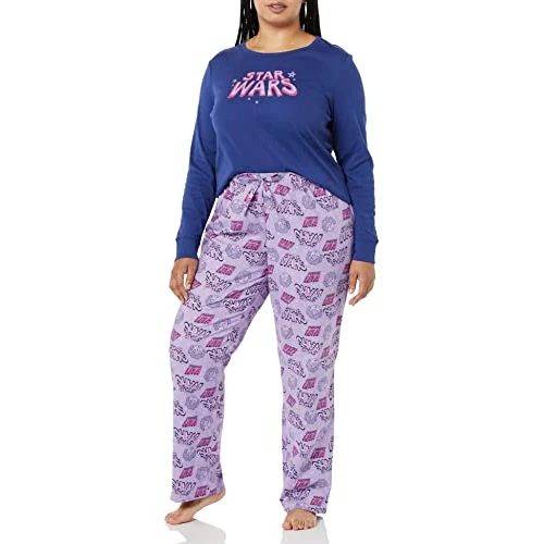 Amazon Essentials Disney | Marvel | Star Wars Conjunto de Pijama en Franela Mujer, Star Wars Logo Leia - Womens, S
