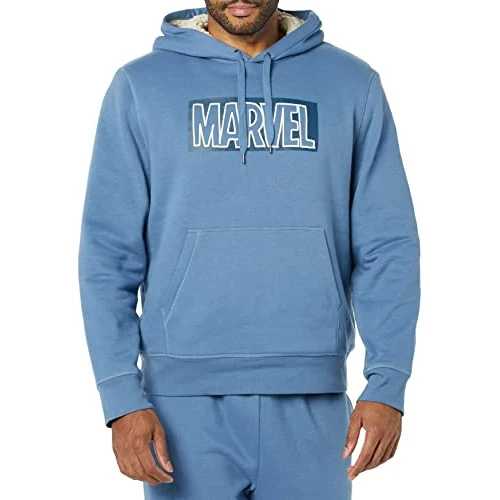 Amazon Essentials Disney | Marvel | Star Wars Felpa con Cappuccio con Fodera Effetto Lana Uomo, Marvel Logo, XS