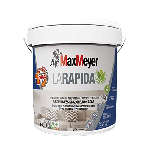 Maxmeyer Pittura per interni Lavabile, asciuga in 1 ora, A+ e priva di formaldeide, La Rapida BIANCO 14 L, 14L, 2024