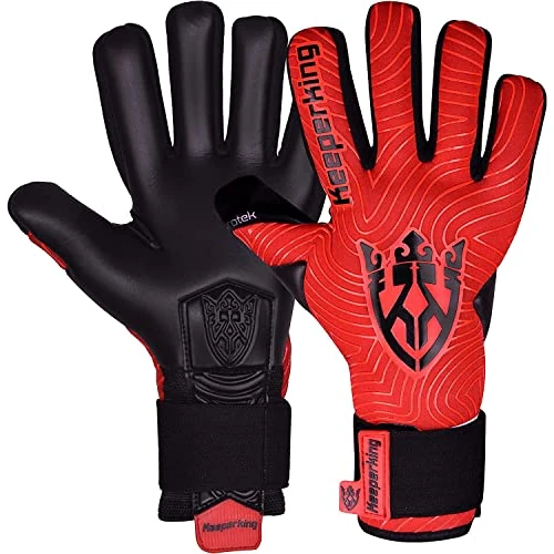 Offerta a tempo: Keeperking Guanti da portiere per adulti, guanti da calcio, da uomo, con cuciture interne, impugnatura professionale, 4 mm, vestibilità stabile, unisex Jonior (10, rosso e nero) - 0.00% da 42.99 € a 42.99 €