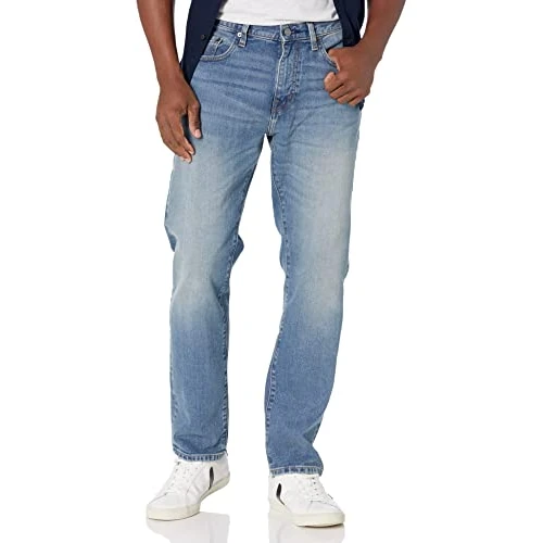 Amazon Essentials Męskie dżinsy ze stretchem o luźnym kroju (dostępne w dużych i wysokich), lekkie sprane, 48 szer. x 34 dł