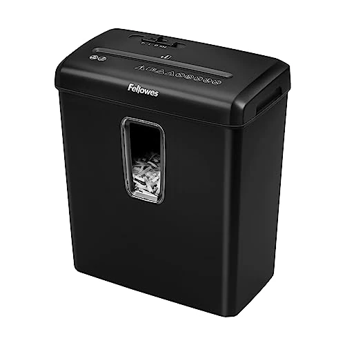 Fellowes FS-6C Shredder, Particle Cut, Destroy up to 6 Sheets, Personal Use in the Office or Home, 15 Litre Trash Can, Safety Level P4, Amazon Exclusive