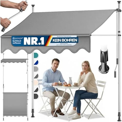 Offerta a tempo: KESSER® Tenda da Sole a Morsetto con manovella per Balcone, Tenda da Sole per Balcone, Regolabile in Altezza, Idrorepellente, Protezione Solare, Copertura per terrazze, Grigio, 400cm - 37% da 147.80 € a 92.80 €