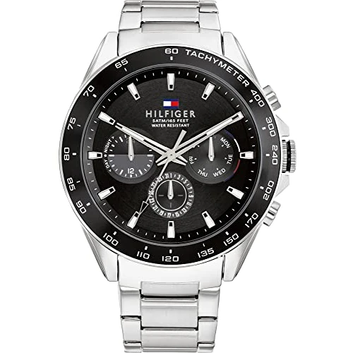 Begrenztes Angebot: Tommy Hilfiger Multi Zifferblatt Quarz Uhr für Herren mit Silbernes Edelstahlarmband - 1791967 von 189.92 EUR auf 113.95 EUR (Rabatt 40%)