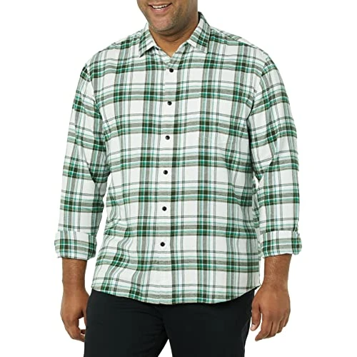 Amazon Essentials Men's Flanellen overhemd met lange mouwen (verkrijgbaar in grote en lange maten), Wit Plaid, L