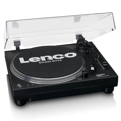 Lenco L-3818 Turntable with Direct Drive - DJ Turntable - Pitch Control - 33 and 45 rpm - Stereo Preamplifier - USB - RCA Line-Out - Digitalisation via PC - Black