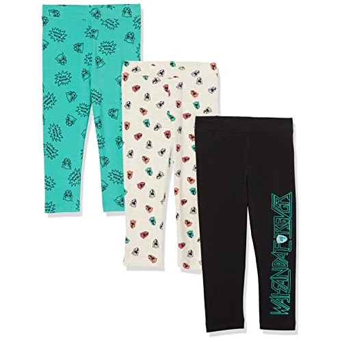 Amazon Essentials Disney | Marvel | Star Wars | Frozen | Princess Leggings Niña, Pack de 3, Marvel Wakanda Forever, 3 años